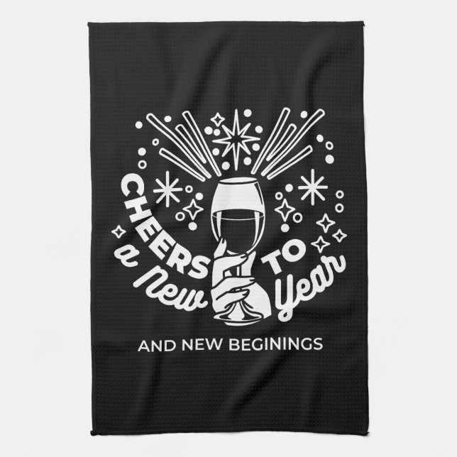 Celebrate New Beginnings Wine Glass Illustration 2 Kitchen Towel (Vertical)
