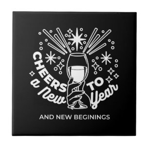 Celebrate New Beginnings Wine Glass Illustration Ceramic Tile