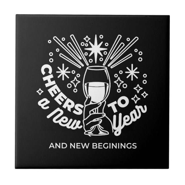 Celebrate New Beginnings Wine Glass Illustration Ceramic Tile (Front)