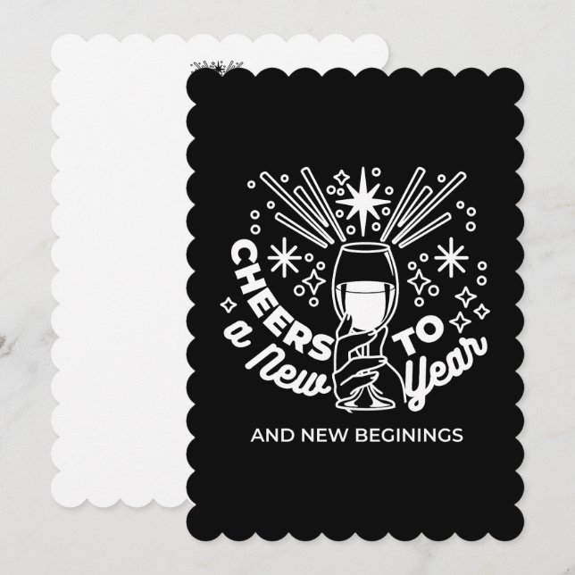 Celebrate New Beginnings Wine Glass Illustration Holiday Card (Front/Back)