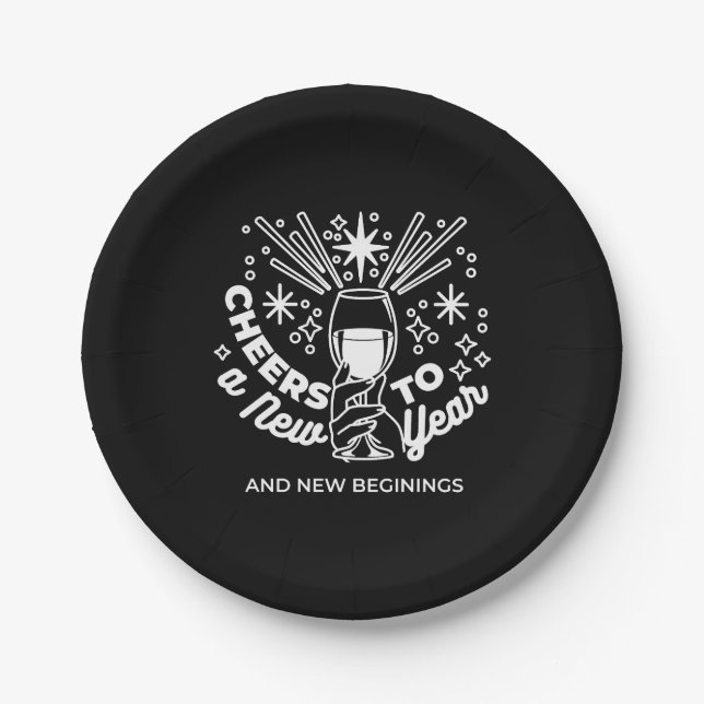 Celebrate New Beginnings Wine Glass Illustration Paper Plates (Front)