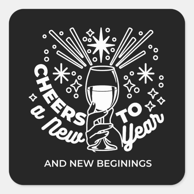 Celebrate New Beginnings Wine Glass Illustration Square Sticker (Front)