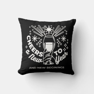 Celebrate New Beginnings Wine Glass Illustration Throw Pillow