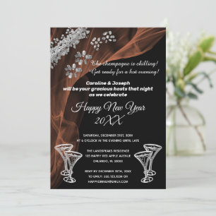 Celebrate New Year Black & Silver Champagne Glass Invitation