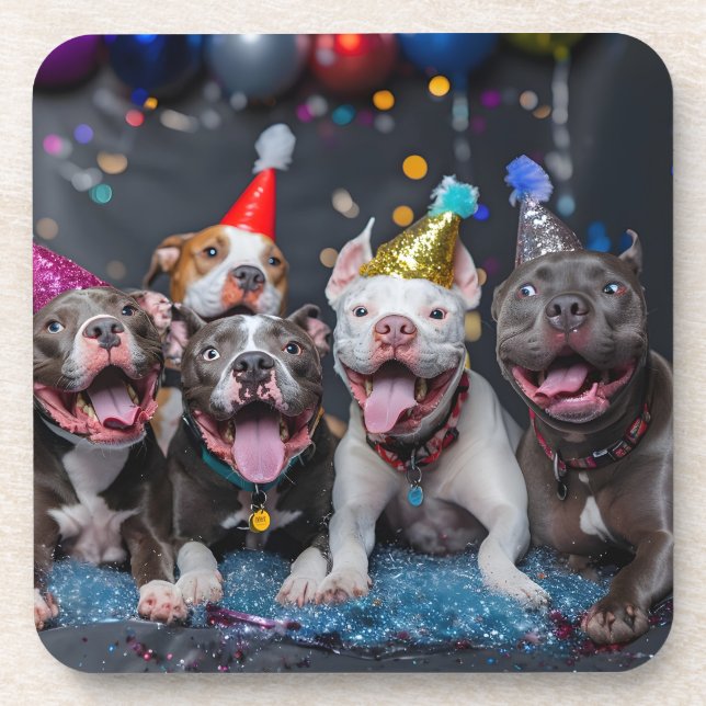 Celebrate New Year & Holidays with Pitbull Dogs Beverage Coaster (Front)