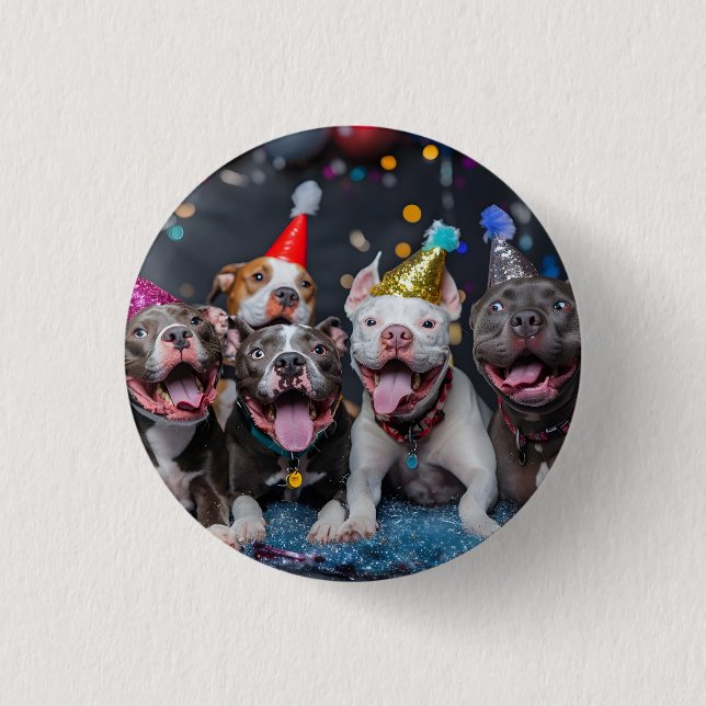 Celebrate New Year & Holidays with Pitbull Dogs Button (Front)