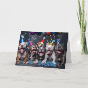 Celebrate New Year & Holidays with Pitbull Dogs Letterpress Thank You Card