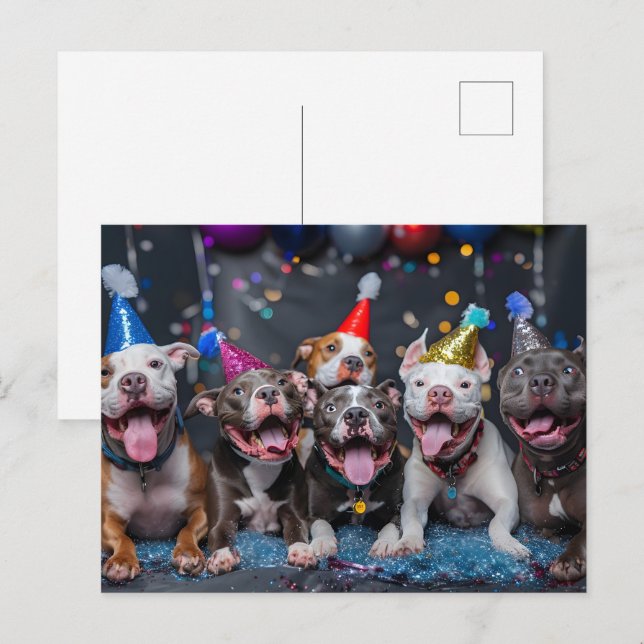 Celebrate New Year & Holidays with Pitbull Dogs Postcard (Front/Back)