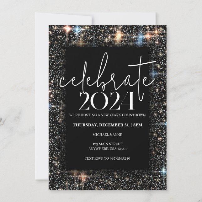 Celebrate New Year Sparkling Invitation (Front)