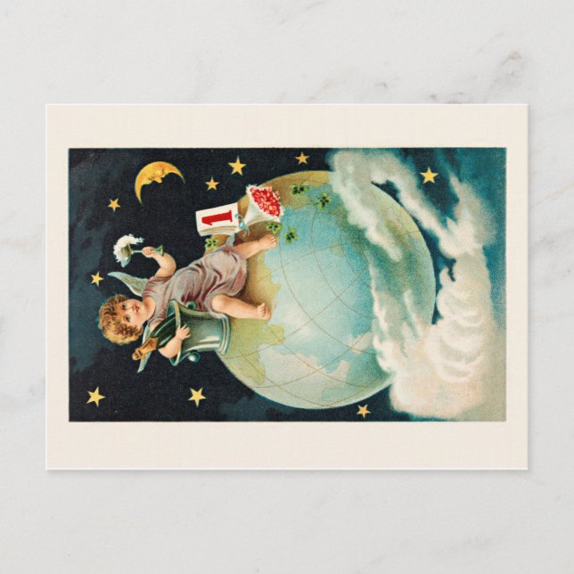 celebrate new year with champagne, retro holiday postcard (Front)