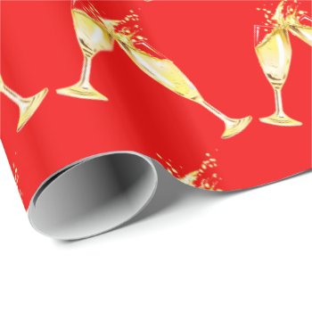 Celebrate New Year's Champagne Glasses Toast Wrapping Paper by MagnoliaVintage at Zazzle