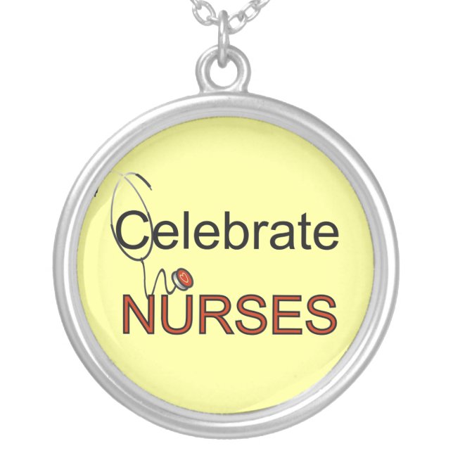 Celebrate Nurses T-shirts and Gifts Silver Plated Necklace (Front)