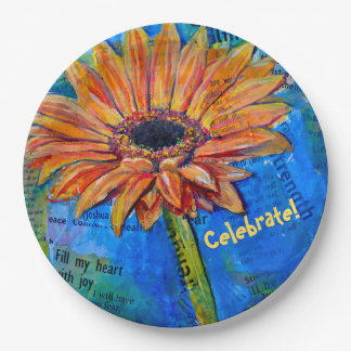 Celebrate on Gerbera Joy Painted plate