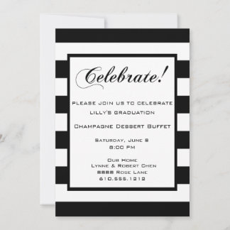 Celebrate! Party Invitation Black & White Stripes