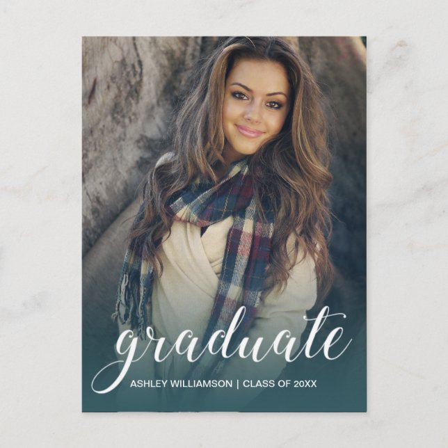 Celebrate Photo Emerald Ombre Graduation Party Invitation Postcard (Front)