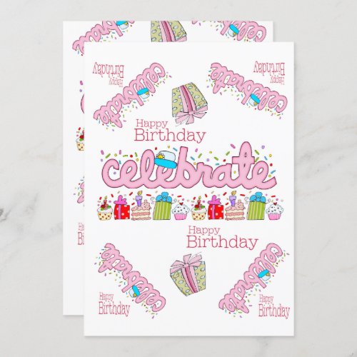 Celebrate Pink  Happy Birthday Invitation 