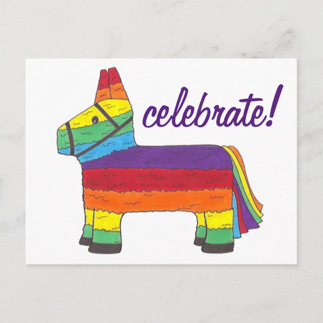 Celebrate Rainbow Piñata Mexico Fiesta Party Pride Invitation Postcard (Front)