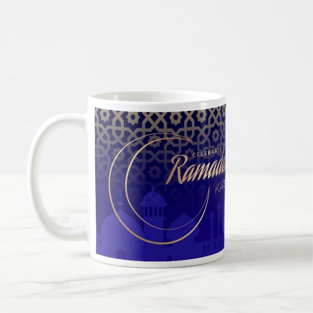 Celebrate Ramadan Kareem Crescent Blue Gold  Coffee Mug (Left)