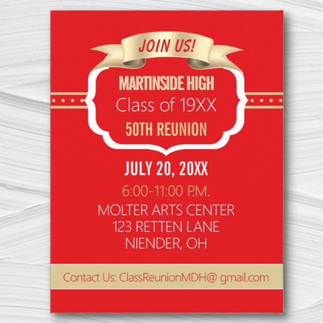 Celebrate! Red 50th Class Reunion Invite (Creator Uploaded)