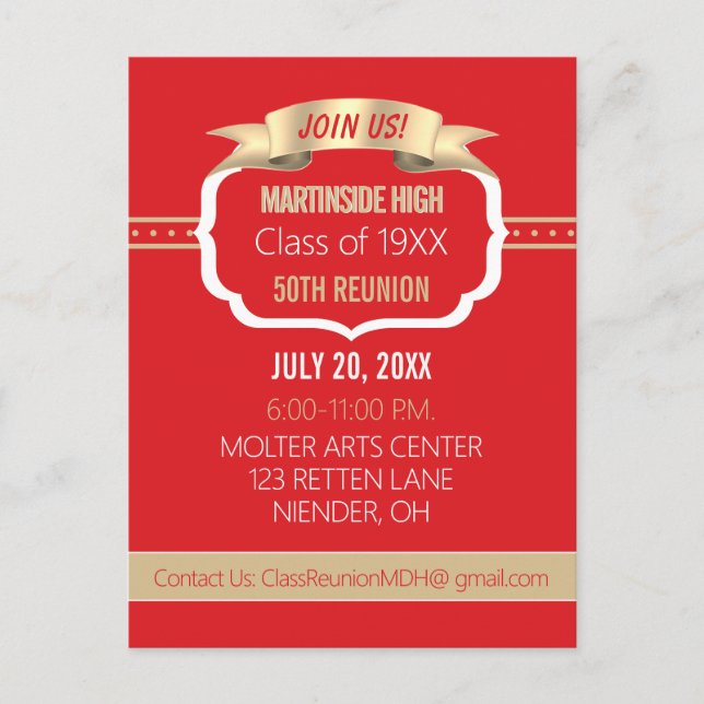 Celebrate! Red 50th Class Reunion Invite (Front)