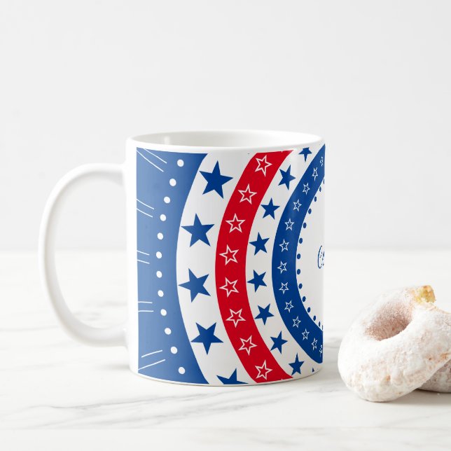 Celebrate Red, White, and Blue Stars Coffee Mug (With Donut)