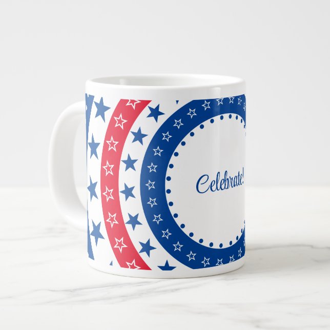 Celebrate Red, White, and Blue Stars Giant Coffee Mug (Front Left)