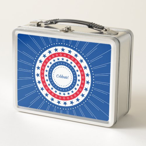 Celebrate Red White and Blue Stars Metal Lunch Box