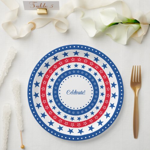 Celebrate Red White and Blue Stars Paper Plates