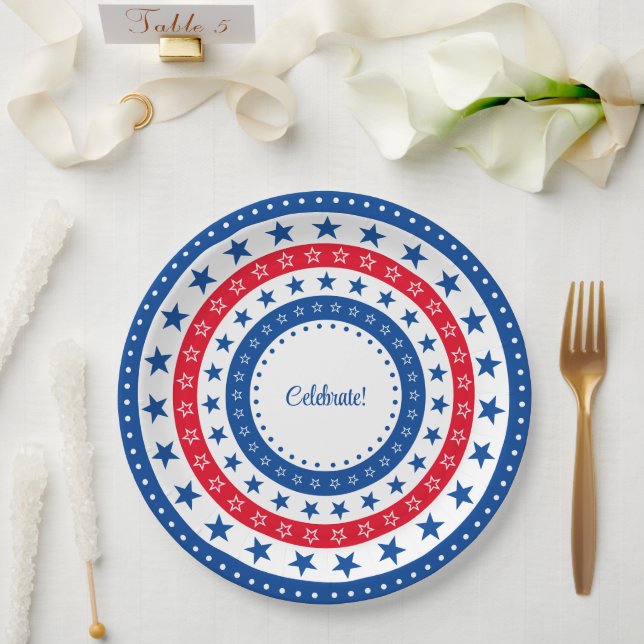 Celebrate Red, White, and Blue Stars Paper Plates (Wedding)