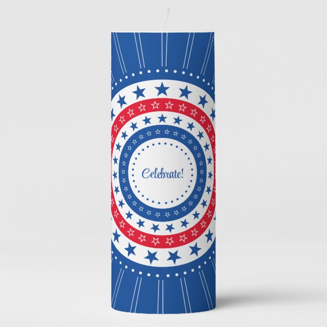 Celebrate Red, White, and Blue Stars Pillar Candle (Front)