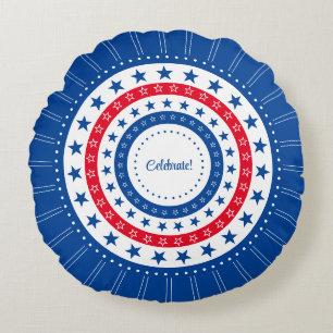Celebrate Red, White, and Blue Stars Round Pillow