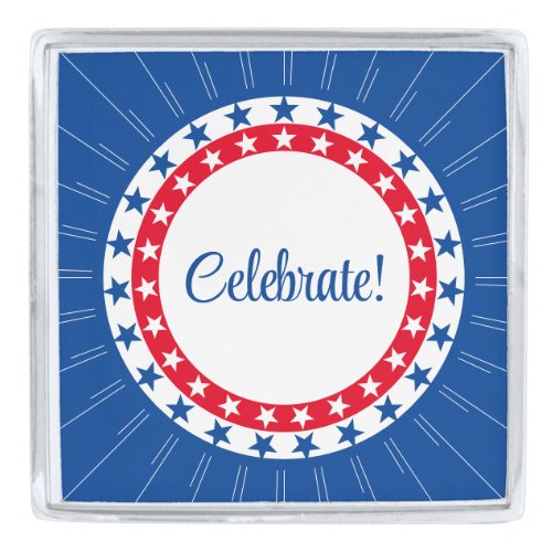 Celebrate Red White and Blue Stars Silver Finish Lapel Pin