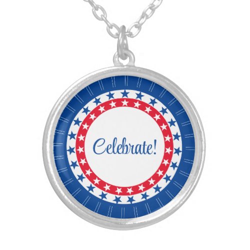 Celebrate Red White and Blue Stars Silver Plated Necklace