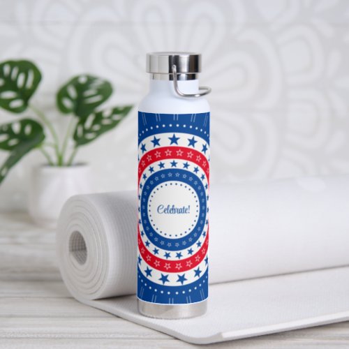 Celebrate Red White and Blue Stars Water Bottle