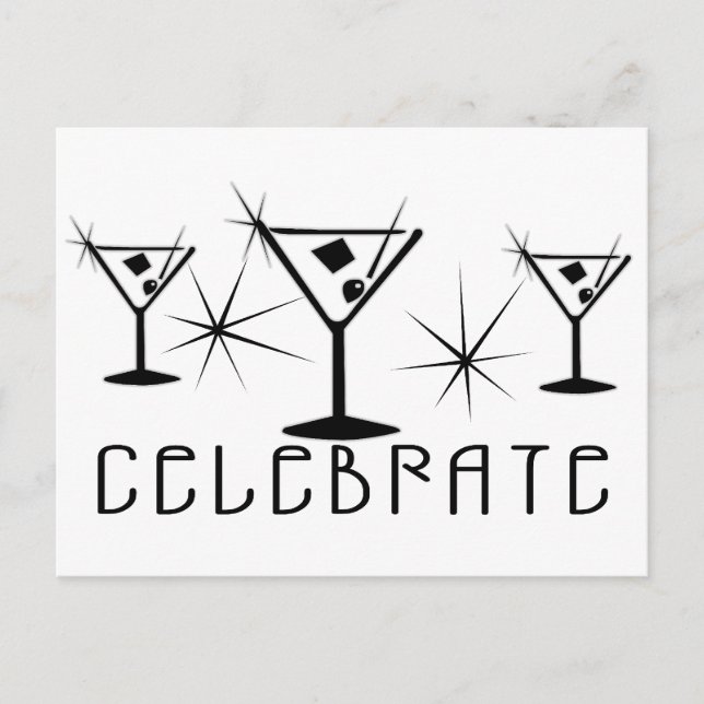 Celebrate - Retro Martinis - Black & White Postcard (Front)