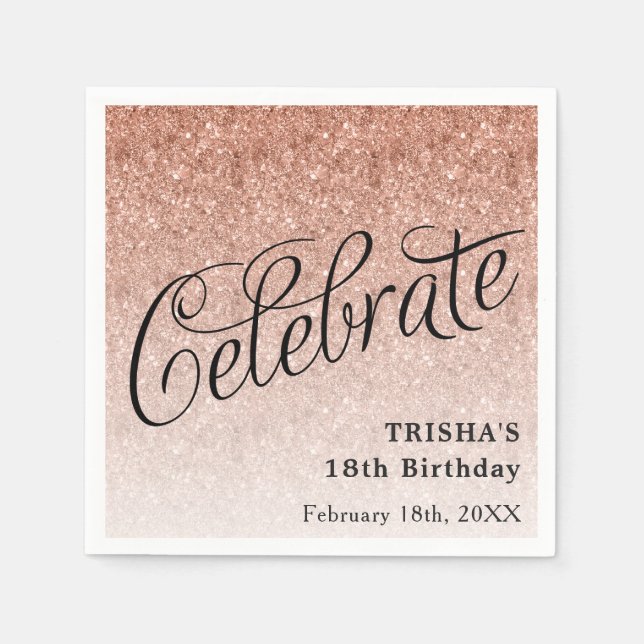 Celebrate Rose Gold Glitter Personalized Napkins (Front)