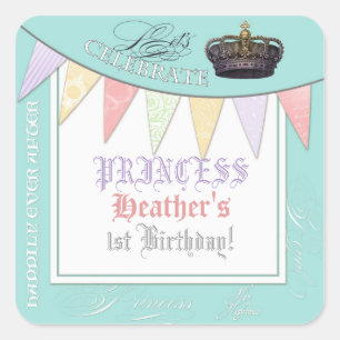 Celebrate Royally Princess Birthday Party Girl Square Sticker