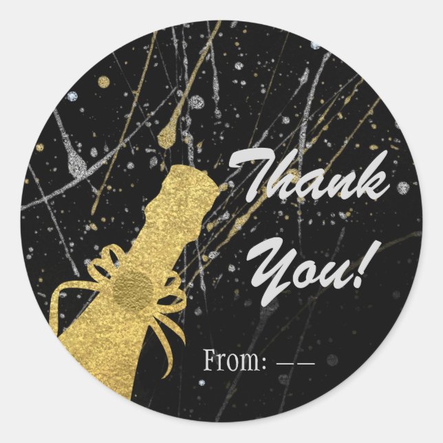 Celebrate Silver & Gold Champagne Party Favor Classic Round Sticker (Front)