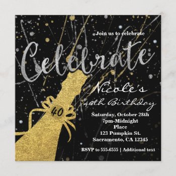 Celebrate Silver & Gold Champagne Party Invitation by printabledigidesigns at Zazzle