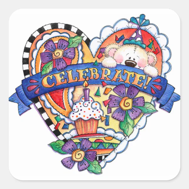 Celebrate! Square Sticker | Zazzle