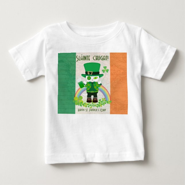 Celebrate St. Patrick's Day with a Lucky Cat Baby T-Shirt (Front)