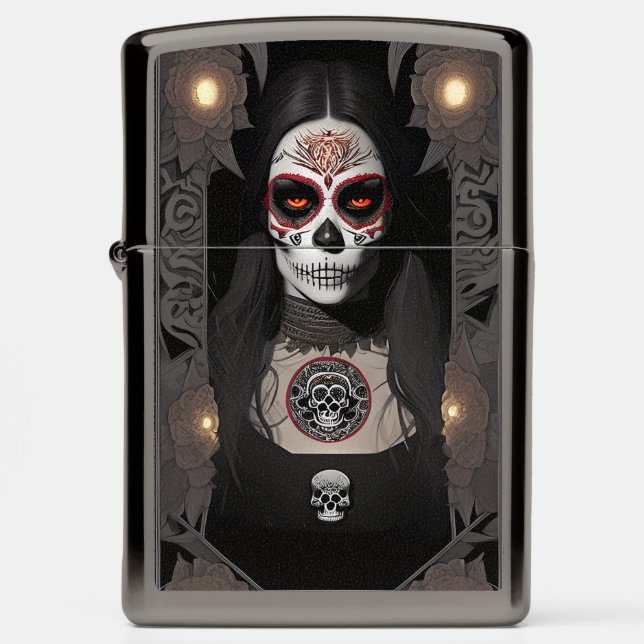Celebrate Sugar Skull Art - Woman in Makeup Zippo Lighter (Front)