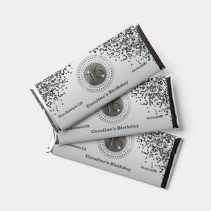 Celebrate Sweet 16, Black Glitter Hershey Bar Favors