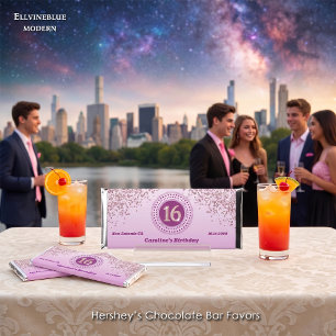 Celebrate Sweet 16, Rose Gold Glitter Hershey Bar Favors