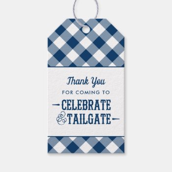 Celebrate & Tailgate Navy Wedding Thank You Gift Tags by Plush_Paper at Zazzle