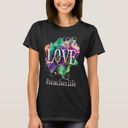 Celebrate Teacherlife Mardi Gras  Love Watercolor T_Shirt