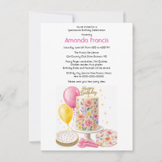 Celebrate Teen Girl Birthday Cake Party  Invitation