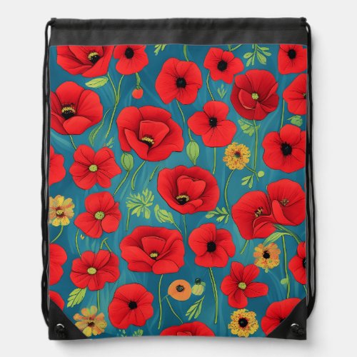 Celebrate the beauty of life with poppy flowers drawstring bag