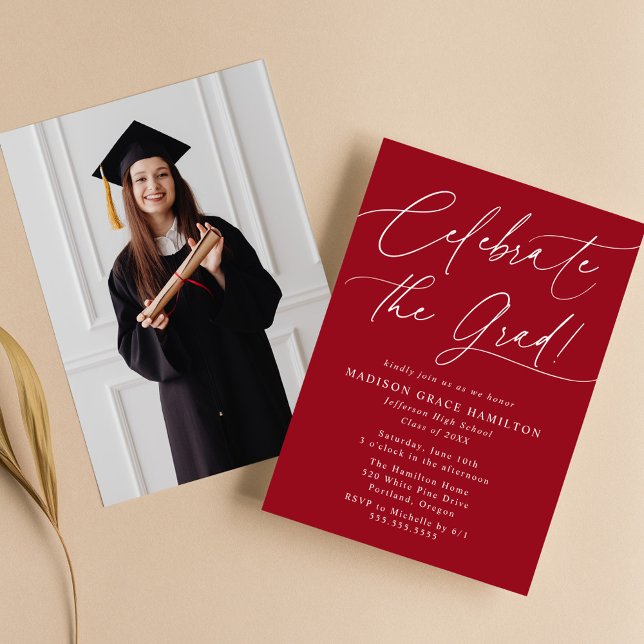Celebrate the Grad Red Photo Graduation Party Invitation (Creator Uploaded)