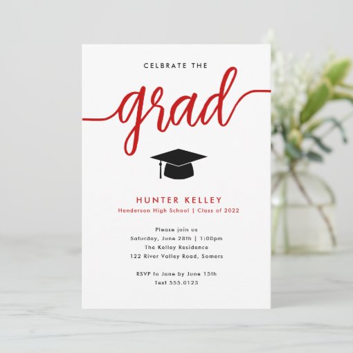 Celebrate the Grad, Red Photo Invitation | Zazzle